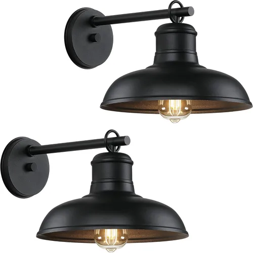 Paquete de 2 luces de pared para exteriores, apliques de pared negros vintage, accesorios de luz de granero de estilo rústico para exteriores,