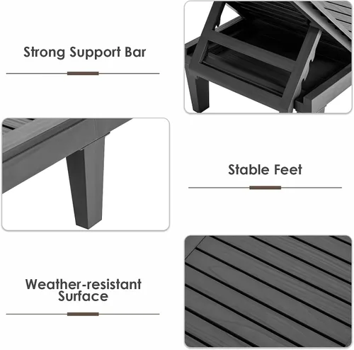 Miniatura 6 de COSTWAY Sillón reclinable para patio, resistente a la intemperie, ajustable (1, negro)