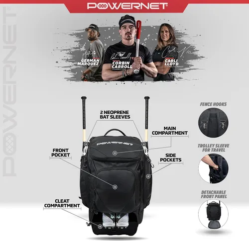Miniatura 2 de PowerNet Surge Softball Baseball Bag, Dual Bat & Gear Travel Backpack, Baseball Equipment Bat Bag, Baseball Softball Backpack with Dugout Fence