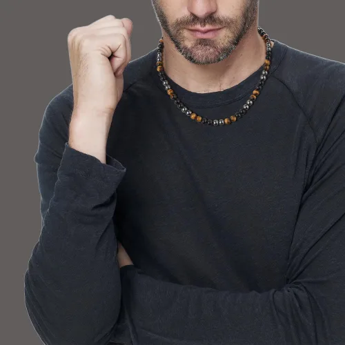 Miniatura 2 de GAVU Collar de Cuentas para Hombre, Collar de Cristal de Triple Protección para Hombres