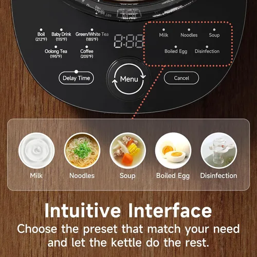 Miniatura 4 de Hervidor Eléctrico de Vidrio Caliente con Infusor de Té y Control de Temperatura, Tetera de Acero Inoxidable de 1.5L y Hervido Rápido de 1200W, Azul