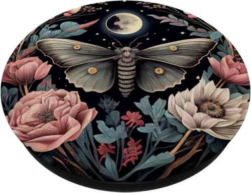 Miniatura 2 de Moth Moon Flowers Astrología Celestial PopSockets intercambiables PopGrip