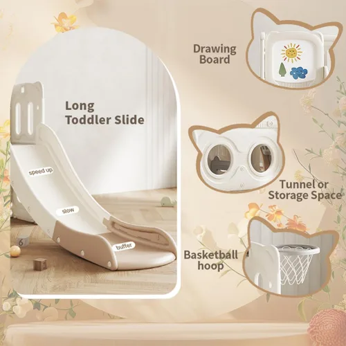 Miniatura 3 de Tobogán 6 en 1, parque infantil para interiores y exteriores, para niños pequeños de 1 a 3 años, tobogán independiente, parque infantil con aro