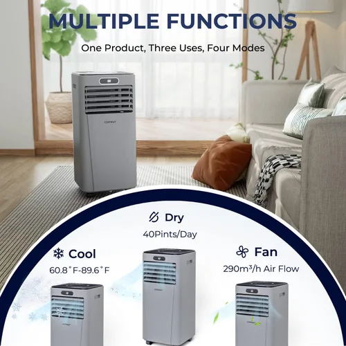 Miniatura 4 de COSTWAY - Aire acondicionado portátil, enfriador de aire de 8000 BTU con secado, ventilador, modo de suspensión, 2 velocidades, función de Gris