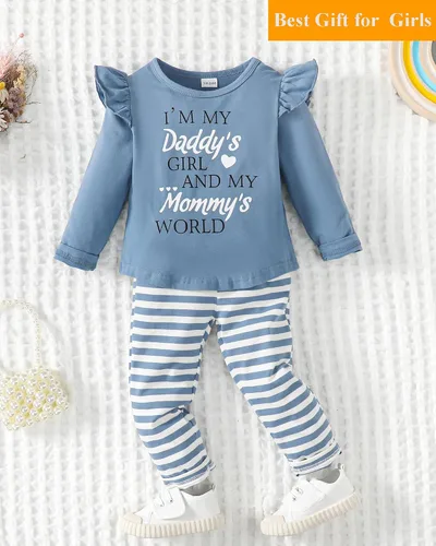 Miniatura 7 de SUNNY PIGGY Conjunto de ropa de bebé niña con volantes para bebé niña de otoño e invierno, conjunto de pantalones acampanados