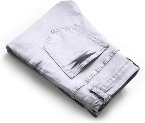 Miniatura 7 de ZEESEN Jeans rasgados para hombre, ajustados, ajuste regular, pierna cónica, desgastados, pantalones de mezclilla para hombre con agujero