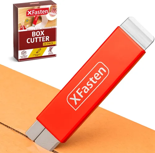 Miniatura 10 de XFasten Paquete de 12 cortadores retráctiles con raspador de seguridad, cartón a granel y cartón, mini cuchillas cortadoras de caja plana