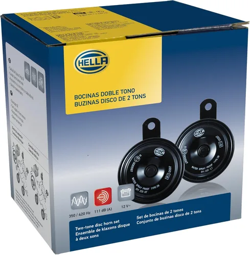 Miniatura 5 de Hella 011225802, kit de bocinas de disco negras BX de 77 mm, 12 V (ajuste universal)