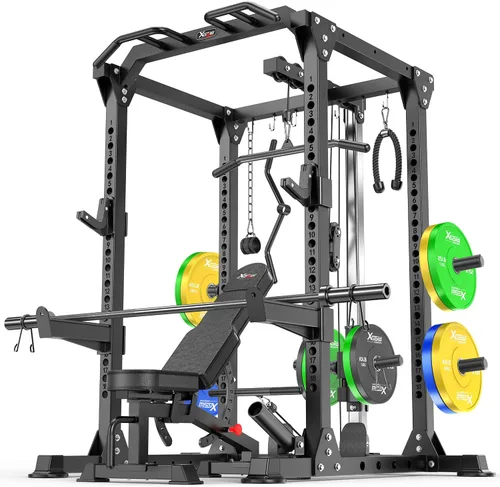 Miniatura 26 de Power Rack Power Cage Rack multifunción para sentadillas con sistema cruzado de cable seleccionable más accesorio de entrenamiento para garaje