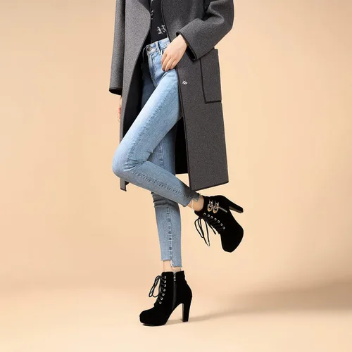 Miniatura 3 de Botines de tacón alto para mujer, otoño, redondo, de agujetas, con tacón grueso y plataforma. Botines Knight Martin.