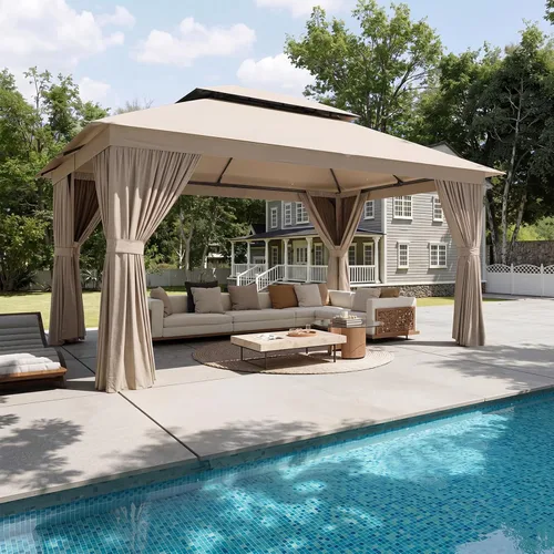 Miniatura 17 de Aoxun Gazebo para exteriores de 8 x 8 pulgadas para patio, toldo con marco de metal, cenador pequeño de doble techo resistente, kiosco para patio