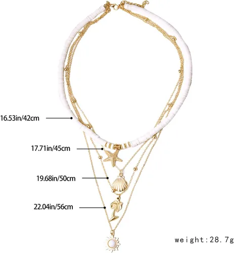 Miniatura 3 de Juego de collares en capas para mujeres y niñas, collares bohemios en capas doradas, collar con colgante de concha marina de festoneada, joyería