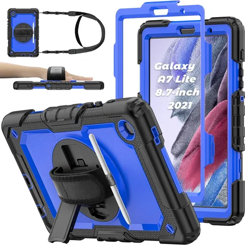 Miniatura 11 de Funda protectora para Samsung Galaxy Tab A7 Lite de 8.7 pulgadas 2021 (SM-T220/T225), con protector de pantalla, correa de mano, soporte para Negro