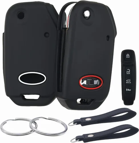 REPROTECTING Funda de goma de silicona para llavero compatible con Kia Forte Soul Sorento Sportage Telluride Cerato K5 2022 2023 (negro con