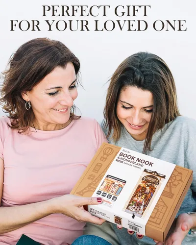 Miniatura 9 de Rolife - Kits de manualidades para rincón de lectura DIY para adultos, kit de casa de muñecas en miniatura, rompecabezas de madera 3D, estantes