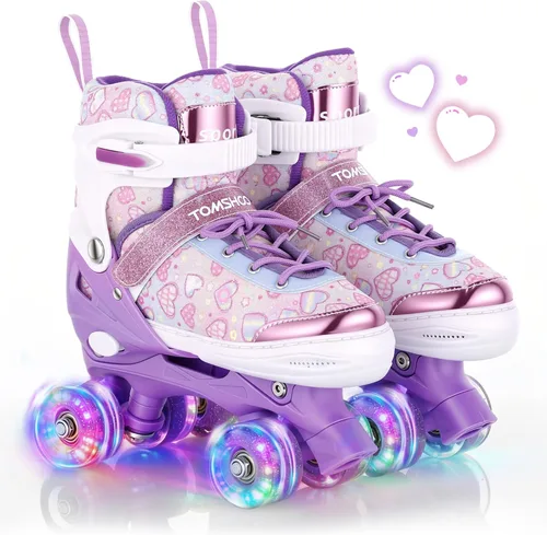 TOMSHOO Patines de ruedas para niños y niñas de 3 a 5, 5 a 8, 6 a 12, 4 tamaños, patines ajustables con ruedas iluminadas, para regalo de cumpleaños