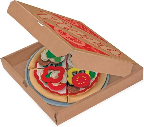 Miniatura 7 de Melissa & Doug Juego de comida de fieltro para mezclar y combinar pizza, juego de 42 piezas de fieltro para cocina de niños, juguete de simulación