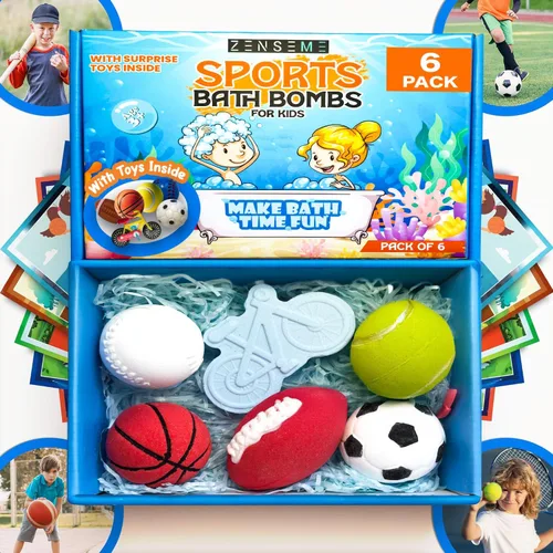 Miniatura 13 de Bombas de baño para niños con juguetes en el interior con tarjetas flash, bombas de baño deportivas para niños, juego de regalo de 18 perfumadas