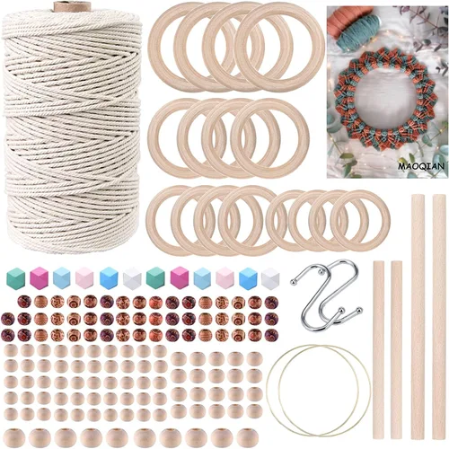 169 piezas Kit de macramé para principiantes 3 mm x 220 yardas de cordón de macramé de algodón natural para colgar en la pared, los mejores