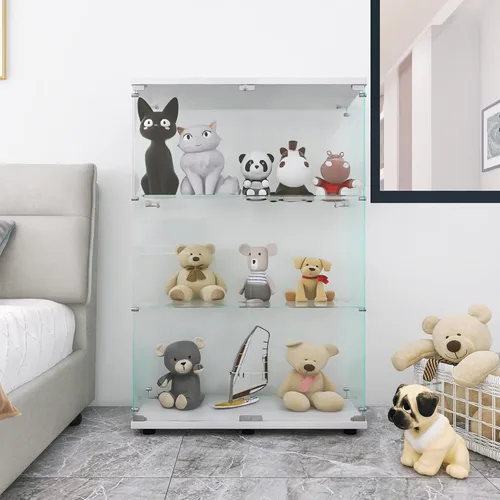 Miniatura 32 de LFT HUIMEI2Y Vitrina de cristal con puerta y cerradura, gabinete Curio de 4 niveles para coleccionables, figuras, vino, vitrina de vidrio templado