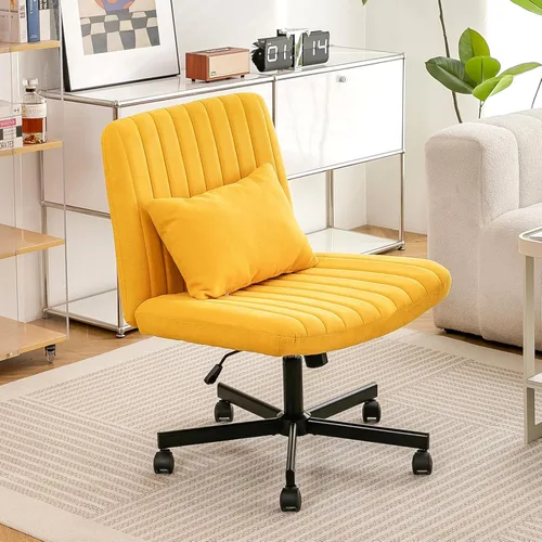 Miniatura 14 de Silla cruzada con ruedas, silla de oficina con patas cruzadas con ruedas, silla de oficina sin brazos, sillas de escritorio de terciopelo con ruedas