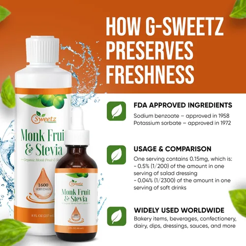 Miniatura 4 de Monk Fruit & Stevia - Gotas edulcorantes líquidas – Edulcorantes naturales y alternativas de azúcar – Mezcla deliciosa sin regusto amargo – Extracto