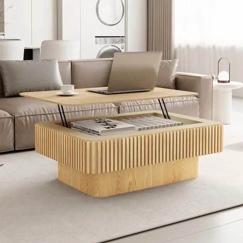 LKTART Mesa de Centro con Tapa Elevable para Sala de Estar, Mesa de Centro Acanalada de Acento con Almacenamiento, Mesa de Té Central Rectangular