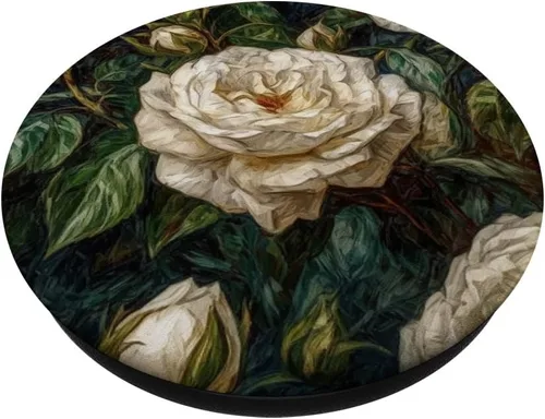 Miniatura 2 de Van Gogh Art - PopSockets con diseño de flores blancas y rosas blancas