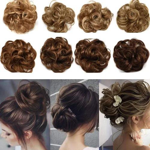 Extensiones de cabello sintético con banda de goma elástica, extensiones de cabello sintético con banda elástica de goma para coleta, para mujeres y