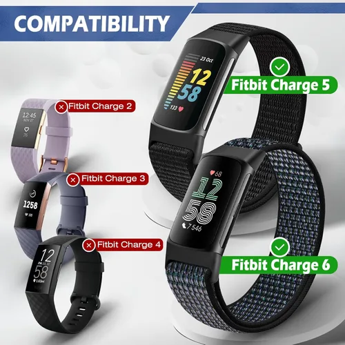 Miniatura 2 de Correas de nailon para reloj deportivo compatibles con Fitbit Charge 6/5, correa de muñeca ajustable, transpirable, de repuesto, suave, de bucle