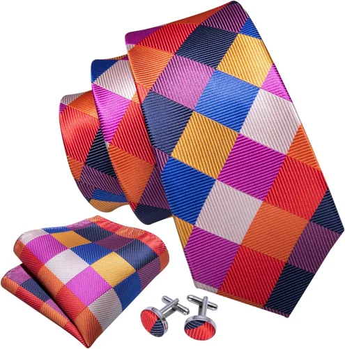 Miniatura 29 de Barry.Wang Corbatas de seda para hombre, diseño de lunares, gemelos cuadrados de bolsillo, gemelos para negocios, boda