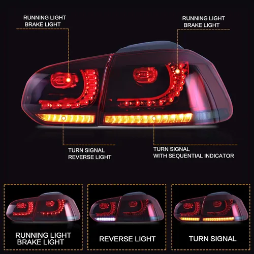 Miniatura 2 de VLAND Conjunto de luces traseras para Golf 6 2010-2014, luces traseras con DRL, luz trasera con luces antiniebla y señal de giro secuencial, rojo