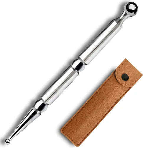 Miniatura 8 de BYYDDIY 6.3pulg de acero inoxidable herramientas de reflexología facial de doble cabeza con bolsa de fieltro, herramienta de masaje de oído, punta