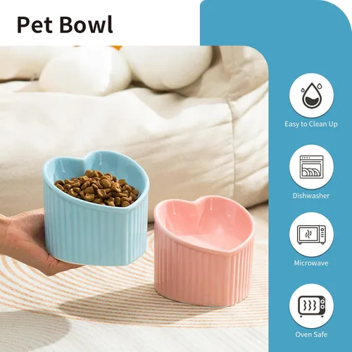 Miniatura 5 de Cuencos elevados inclinados para gatos, cuencos elevados de cerámica para gatos, con forma de corazón de amor, platos inclinados para alimentación