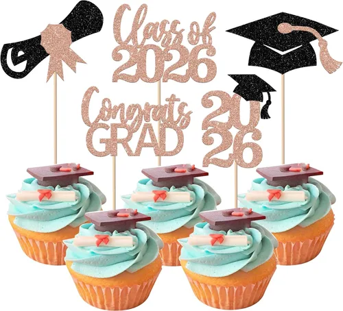 Miniatura 39 de Paquete de 24 adornos para cupcakes de clase 2025 con purpurina 2025 para diploma de graduación 2025 para cupcakes temáticos de graduación 2025