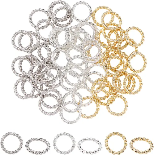Miniatura 7 de PH PandaHall 60 anillos de salto de oro de 24 quilates, 3 colores de 0.236 pulgadas de latón, anillos de salto trenzados de calibre 18, anillos