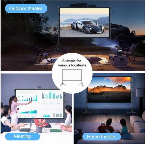 Miniatura 8 de Pantalla de proyector de 120 pulgadas con soporte, pantalla de proyección portátil para exteriores, pantalla de cine trasera frontal con bolsa