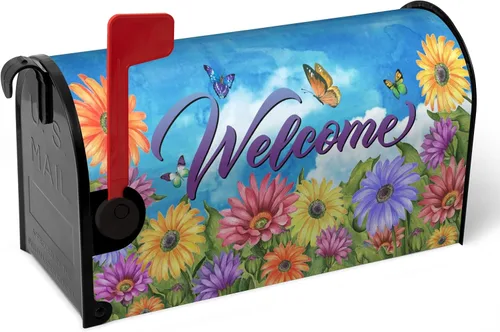 Miniatura 69 de Funda para buzón de verano magnética, girasol de verano impermeable, fundas para buzón de primavera, mariposas florales, buzón de poste, cubiertas