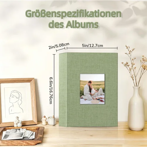 Miniatura 4 de popotop - Álbum de fotos de 4 x 6 pulgadas con 100 fotos, libros de fotos con 100 bolsillos verticales, cubierta de lino, álbumes para fotos Verde