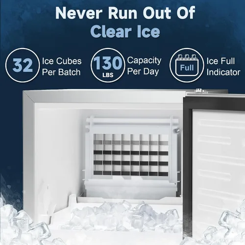 Miniatura 2 de Coolski Máquina de hielo comercial debajo del mostrador de 15 pulgadas de ancho, 130 libras/día de limpieza automática, almacenamiento de 30 libras