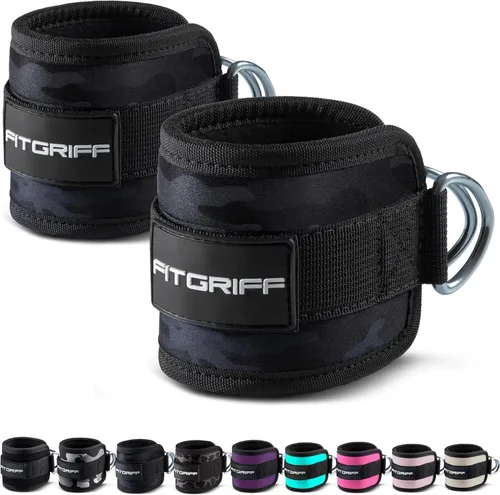 Miniatura 11 de Fitgriff® Correas de tobillo V1 para máquina de cable (2 piezas) - Equipo de entrenamiento para gimnasio - Accesorio de polea para piernas, correas