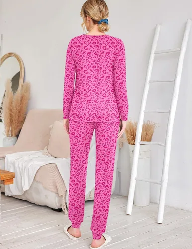 Miniatura 74 de Ekouaer Conjunto de pijama de manga larga para mujer, ropa de dormir suave con cuello redondo y bolsillos