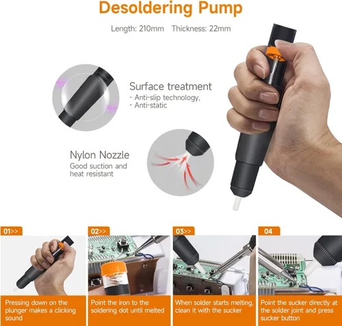 Miniatura 5 de Kit de soldadura TOWOT, soldador electrónico de 60 W con temperatura ajustable, bomba desoldadora, alambre de estaño, mecha de soldadura, pinzas