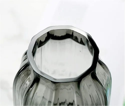 Miniatura 4 de Jarrón de vidrio negro gris para flores, jarrones altos de vidrio gris oscuro, H-8.0" diseño de rayas simples para decoración de piso del hogar, B