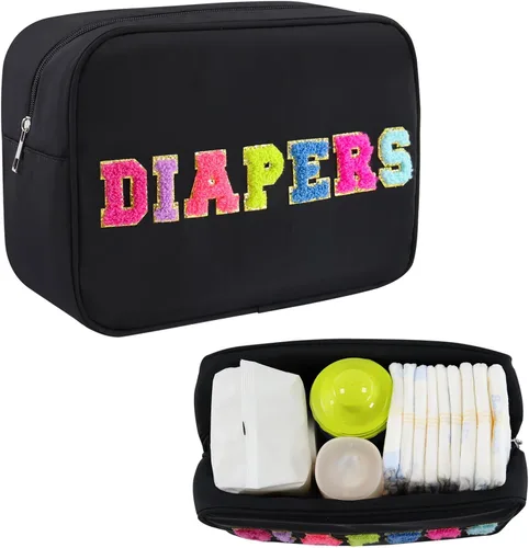 Bolsa de pañales pequeña y portátil, organizador de pañales con letras de chenilla, bolsa organizadora de pañales para recién nacidos, artículos