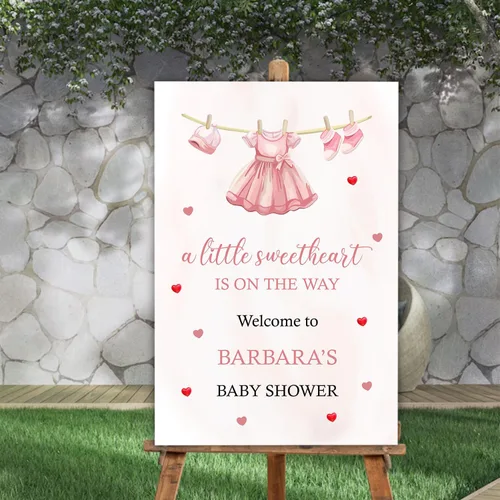 Letrero de bienvenida personalizado para baby shower, con texto en inglés «A Little Sweetheart on the way» Baby Shower, cartel de bienvenida