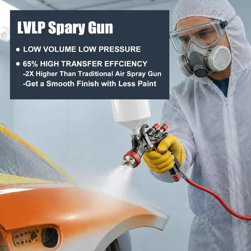Miniatura 3 de AEROPRO HERRAMIENTAS R500 Pistola de pulverización de aire LVLP con boquillas de 1.3/1.5/1.7mm y regulador de aire, pistolas de pintura A610