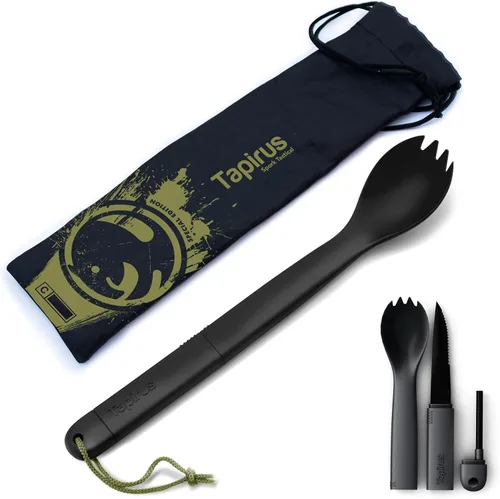 Miniatura 6 de Tapirus Spork Tactical - Paquete de 2 tenedores tácticos naranja/verde, sin BPA, cuchillo de acero inoxidable y arrancador de fuego, utensilio