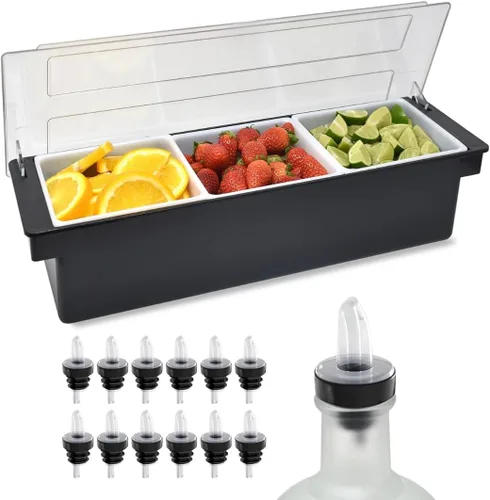 Miniatura 10 de Esatto Suministros para Bar Contenedores de condimentos con tapas 4-1.5 Pint Accesorios para carrito de bar Fruta para barman Bandeja de condimentos