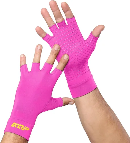 Guantes de compresión para aliviar el dolor, 1 par, guante de artritis con infusión de cobre, medio dedo y dedo entero 1 par medio rosa